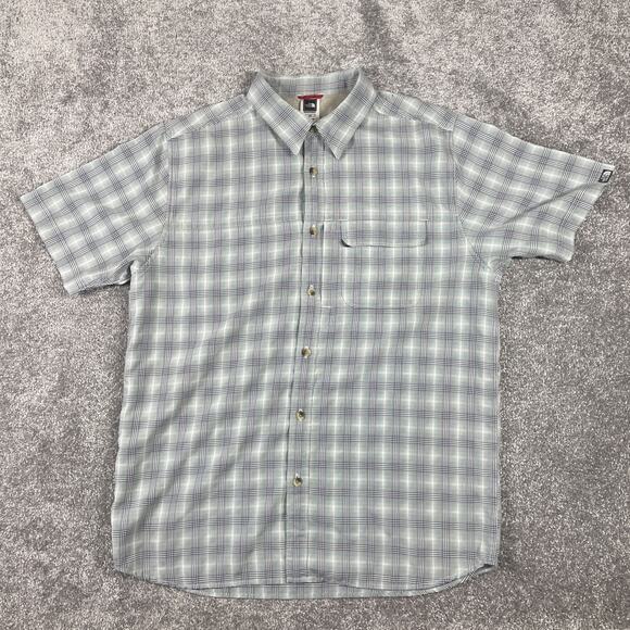 North Face Shirt Mens Large Button Up Vented Mesh Plaid Outdoors Short Sleeve - Picture 2 of 14